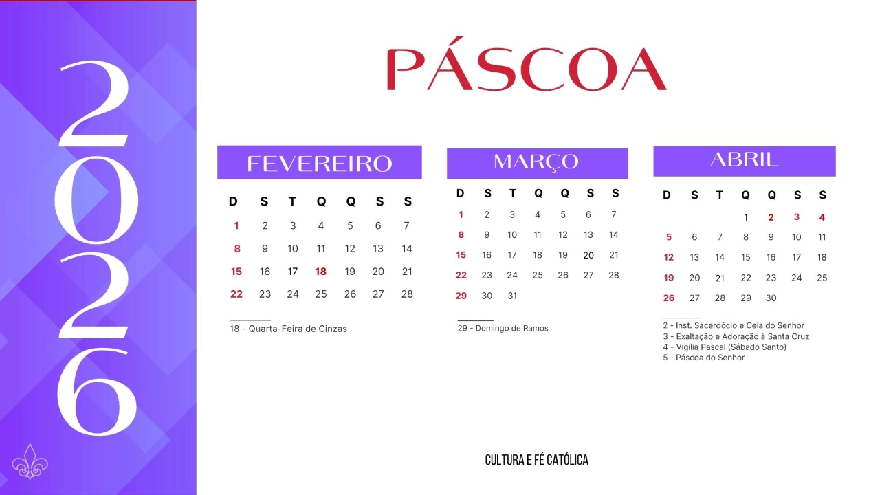 Calendário pascoa 2026
